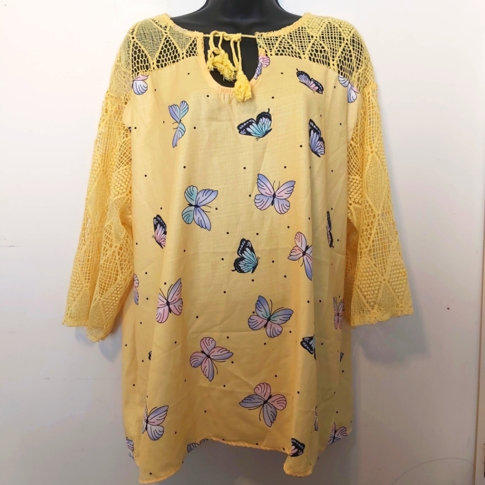 MISSLOOK | Women's Butterflies Top Yellow Size 3X